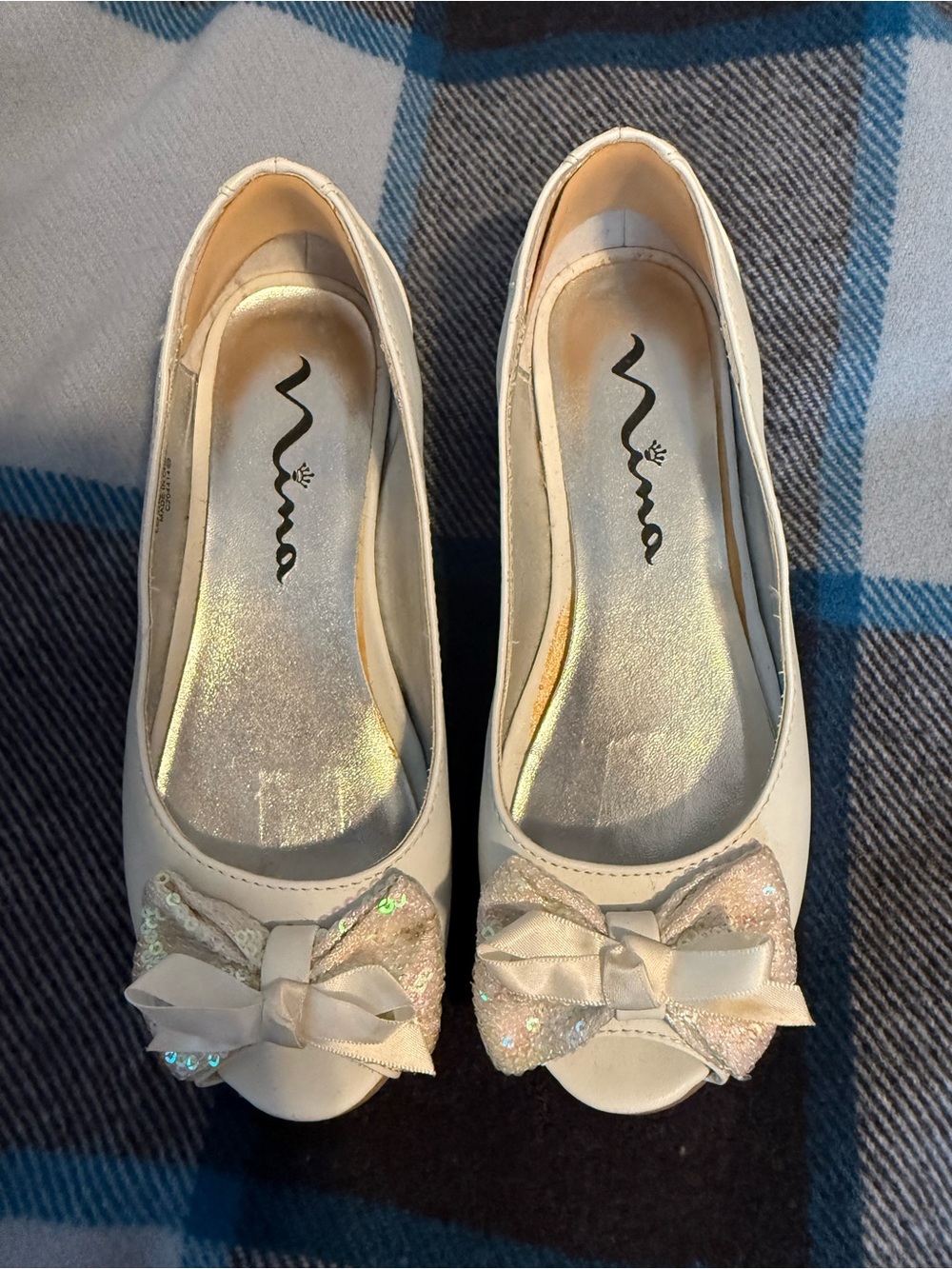 Nina Cream Dress Flats with Sparkle Bow